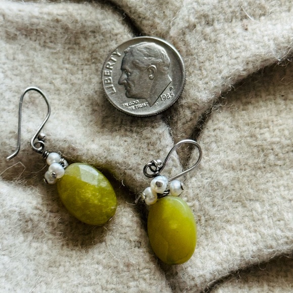 Delicate Sterling, Stone, & Seed Pearl Dangle Earrings - Picture 3 of 4
